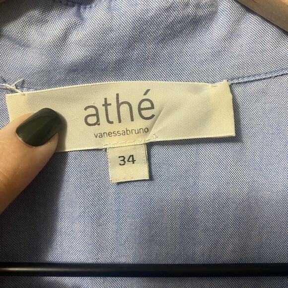 Vanessa Bruno Athé Blue Cotton Drop Waist Short Sleeve Collared Shirt Dress 2-4 - Picture 5 of 8